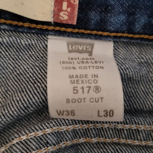 Levis 517 Bootcut Jeans 2006 Dark Blue Wear Bottom Hem 36 x 30 Mens - Picture 9 of 16